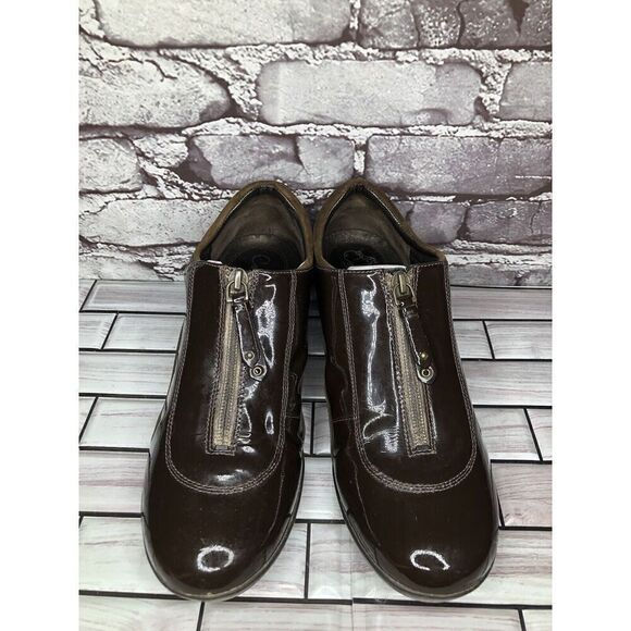 Cole Haan Air Brown Patent Leather Front Zip Wedge Shoes Women’s Sz 10B US/41EU - Picture 3 of 16